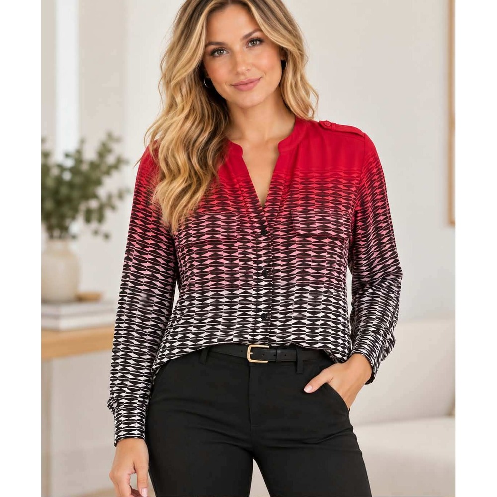 Calvin Klein M Geometric Blouse Mod Retro Officecore Colorblock Minimalist